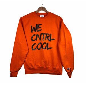 VTG. Champion Eco Authentic Orange Sweatshirt Sz S “WE CNTRL COOL” Graphic Retro